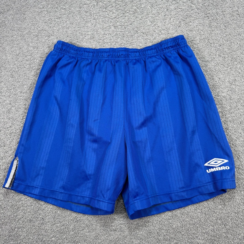 Vintage Umbro Soccer Shorts Men's Medium Blue Mesh Lined Athletic Sportswear 90s